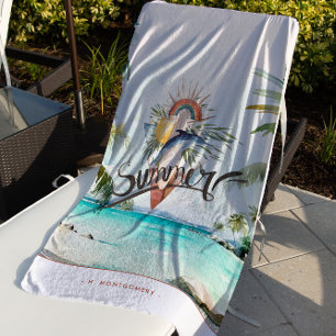 Summer Vibes   Boho Retro Summer Surf Monogramm Strandtuch