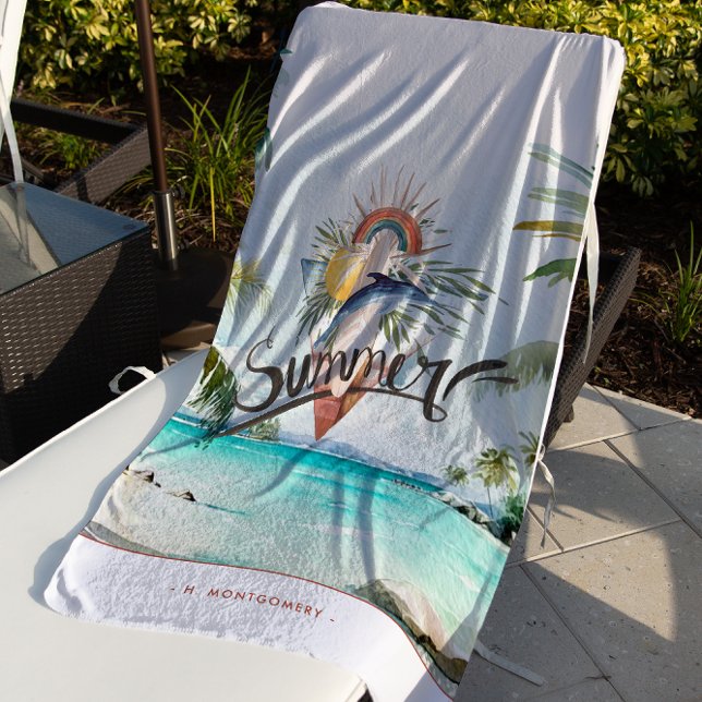 Summer Vibes | Boho Retro Summer Surf Monogramm Strandtuch (Von Creator hochgeladen)