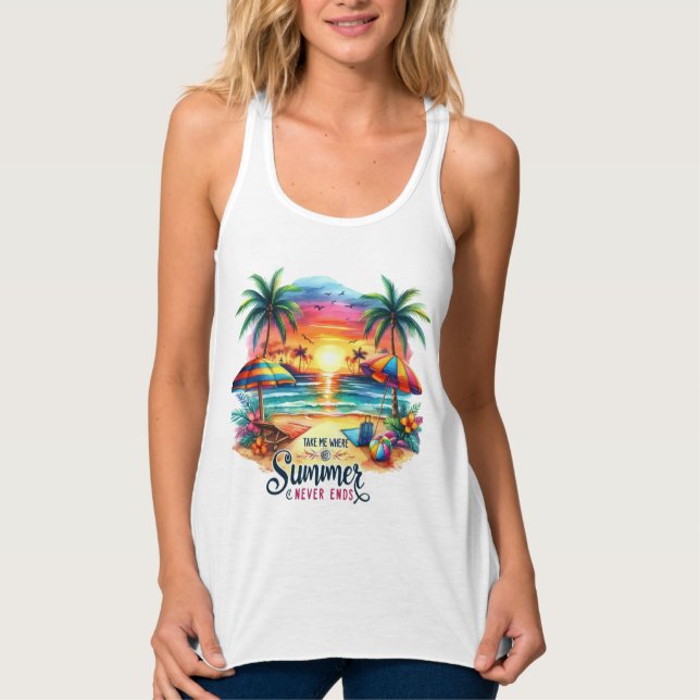 Summer Vibes Brushstroke Beach Sunset-34626 Hoodie Tank Top (Vorderseite)