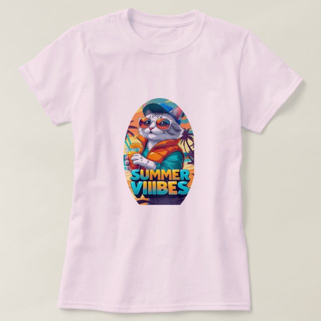 Summer Vibes Cat T - Shirt (Design vorne)