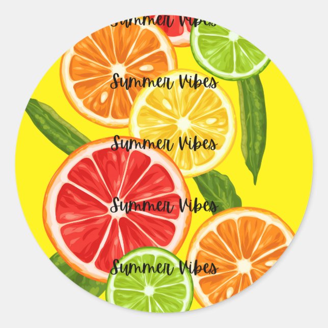 Summer Vibes Citrus Design, farbenfrohe Frucht Gra Runder Aufkleber (Vorderseite)