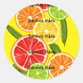Summer Vibes Citrus Design, farbenfrohe Frucht Gra Runder Aufkleber