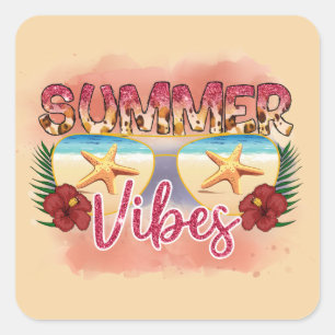 Summer Vibes Design der Sonnenbrillen an der Küs Quadratischer Aufkleber