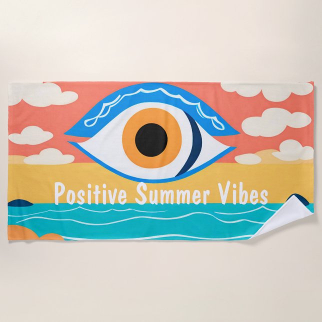 Summer Vibes Evil Eye Modern Beach Tower Strandtuch (Vorderseite)
