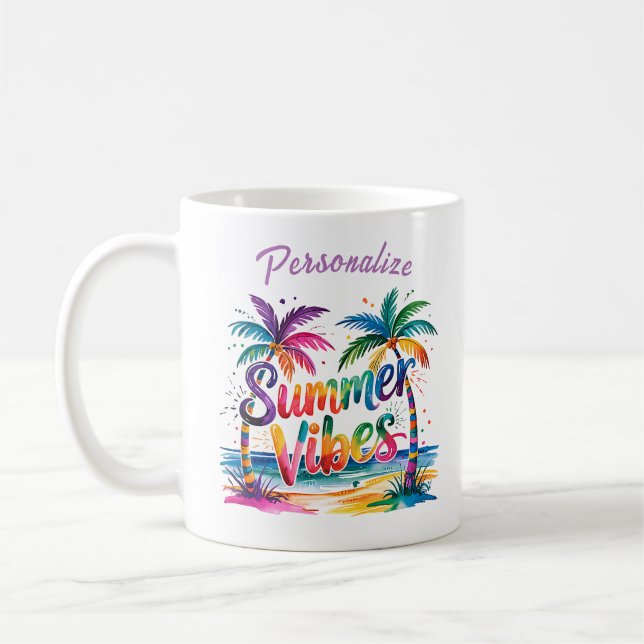 Summer Vibes farbenfrohe Palmen Ozean personalisie Kaffeetasse (Links)