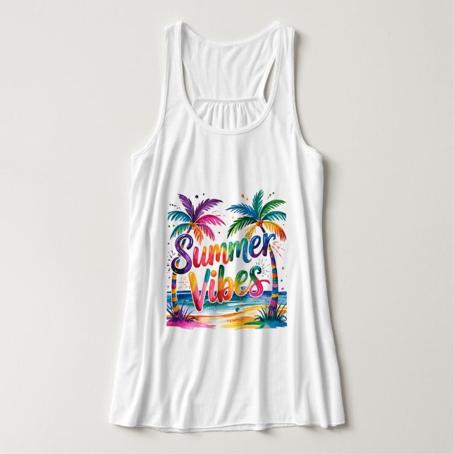 Summer Vibes farbenfrohe Palmen Ozean personalisie Tank Top (Design Vorderseite)