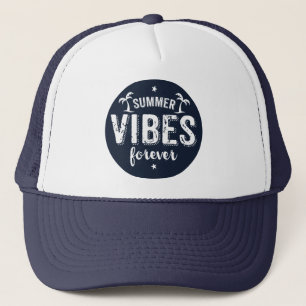 Summer Vibes Forever White & Navy Blue Text Truckerkappe