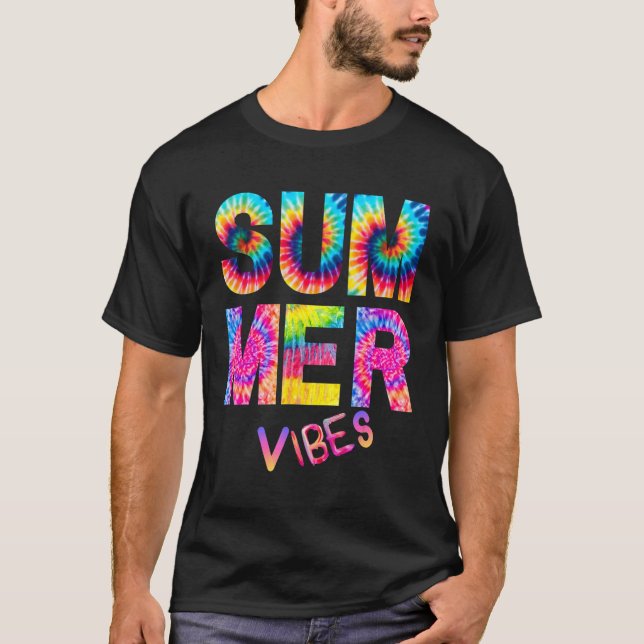Summer Vibes Gefärbte Krawatte Hallo Sommerferien  T-Shirt (Vorderseite)