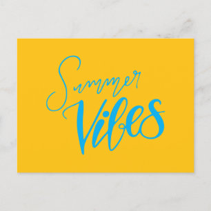 Summer Vibes Handlettered Blue Writing on Yellow Feiertagspostkarte