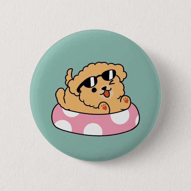 Summer Vibes Hund - Floating Welpe mit Sonnenbrill Button (Vorderseite)