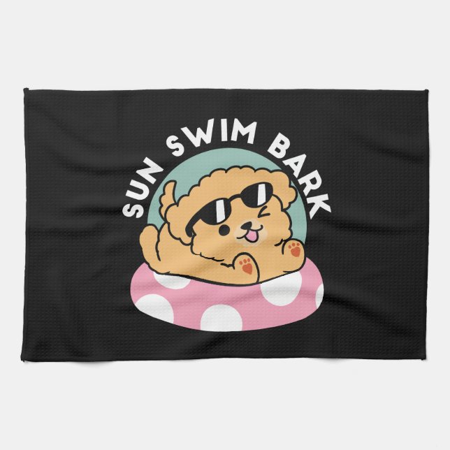 Summer Vibes Hund - Floating Welpe mit Sonnenbrill Geschirrtuch (Horizontal)