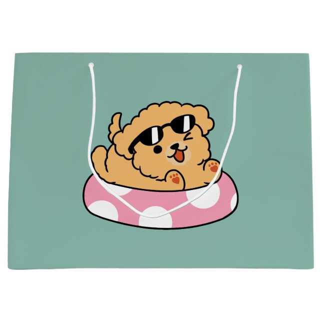 Summer Vibes Hund - Floating Welpe mit Sonnenbrill Große Geschenktüte (Vorderseite)