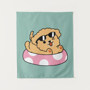 Summer Vibes Hund - Floating Welpe mit Sonnenbrill Wandteppich