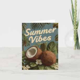 "Summer Vibes" mit Kokosnüssen und tropischen Blät Feiertagskarte