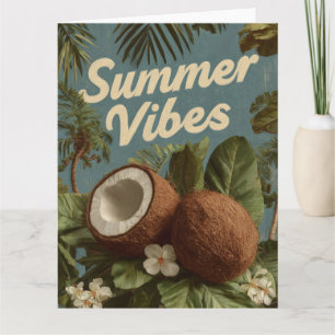 "Summer Vibes" mit Kokosnüssen und tropischen Blät Karte