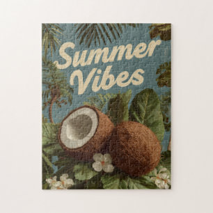 "Summer Vibes" mit Kokosnüssen und tropischen Blät Puzzle