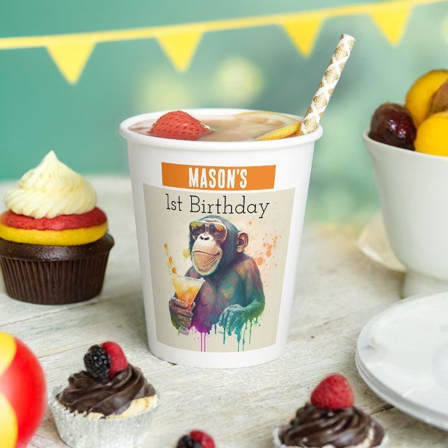 Summer vibes Monkey - 1. Geburtstag - Pappbecher (Von Creator hochgeladen)