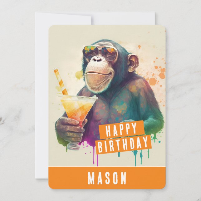 Summer vibes Monkey Birthday Card Feiertagskarte (Vorderseite)