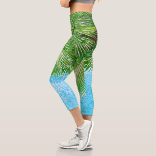 Summer Vibes Palm Tree Blätter Blassgrün Capri Leggings