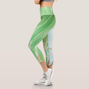 Summer Vibes Palm Tree Blätter Blassgrün Capri Leggings
