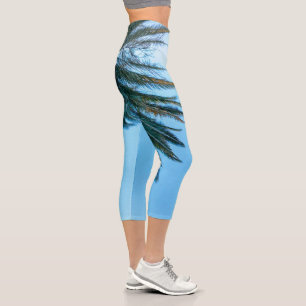 Summer Vibes Palm Tree Blätter Blassgrün Capri Leggings