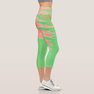 Summer Vibes Palm Tree Blätter Blassgrün Capri Leggings