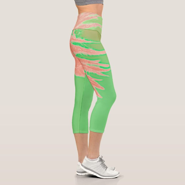 Summer Vibes Palm Tree Blätter Blassgrün Capri Leggings (Rechts)