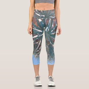 Summer Vibes Palm Tree Blätter Blassgrün Capri Leggings
