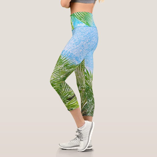 Summer Vibes Palm Tree Blätter Blassgrün Capri Leggings (Links)