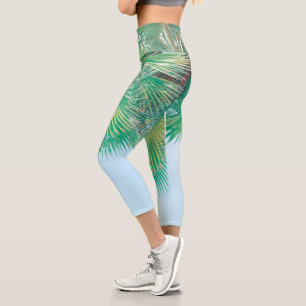Summer Vibes Palm Tree Blätter Blassgrün Capri Leggings