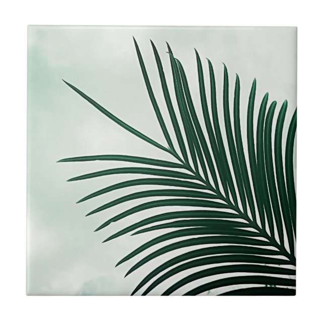 Summer Vibes Palm Tree Blätter Blassgrün Fliese (Vorderseite)