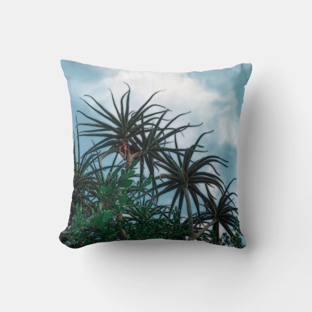 Summer Vibes Palm Tree Blätter Blassgrün Kissen (Vorderseite)