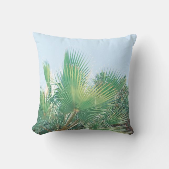 Summer Vibes Palm Tree Blätter Blassgrün Kissen (Vorderseite)