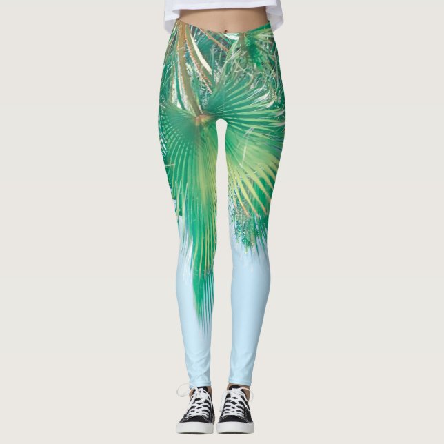 Summer Vibes Palm Tree Blätter Blassgrün Leggings (Vorderseite)