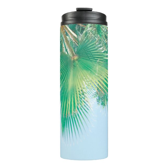 Summer Vibes Palm Tree Blätter Blassgrün Thermosbecher (Vorderseite)