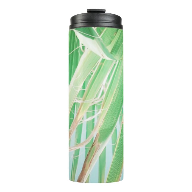 Summer Vibes Palm Tree Blätter Blassgrün Thermosbecher (Vorderseite)