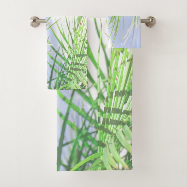 Summer Vibes Palm Tree Blätter Blassgrüne Pastel Badhandtuch Set (Insitu)