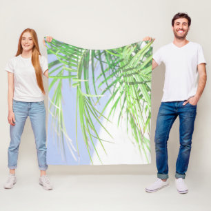 Summer Vibes Palm Tree Blätter Blassgrüne Pastel Fleecedecke