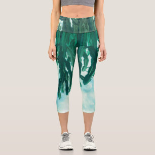 Summer Vibes Palm Tree Cactus Pale Green Capri Leggings