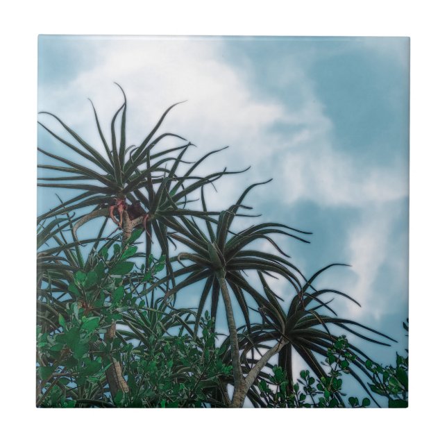 Summer Vibes Palm Tree Cactus Pale Green Fliese (Vorderseite)