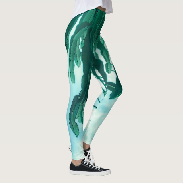 Summer Vibes Palm Tree Cactus Pale Green Leggings (Rechts)