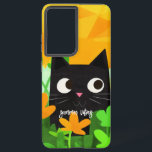 Summer Vibes Personalisiert Floral Black Cat Samsung Galaxy Hülle<br><div class="desc">Dieses personalisierte Samsung Gehäuse eignet sich hervorragend für Katzenliebhaber, die gewollt haben, ihr Handy zu schützen, während sie ihre Liebe für Katzen zeigen. Das Gehäuse zeichnet sich durch einen niedlichen abstrakten Druck mit einer blühenden schwarzen Katze mit orangefarbenem und grünem Hintergrund aus. Sie können die Groß-/Kleinschreibung personalisieren, indem Sie einen...</div>