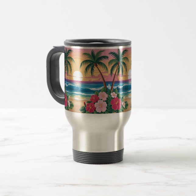 Summer Vibes Retro Beach Illustration Reisebecher (Vorderseite Links)