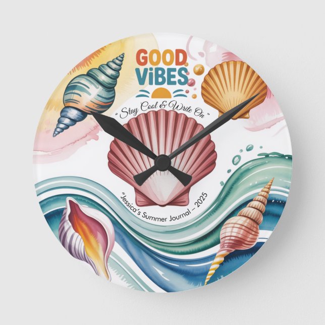 Summer Vibes Retro Beach Illustration Runde Wanduhr (Vorderseite)