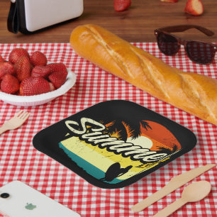 Summer Vibes Retro Silhouette Pappteller