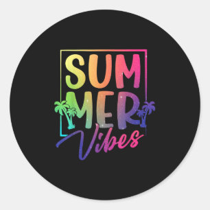 Summer Vibes Retro Tropical Sunset Palmen Beac Runder Aufkleber