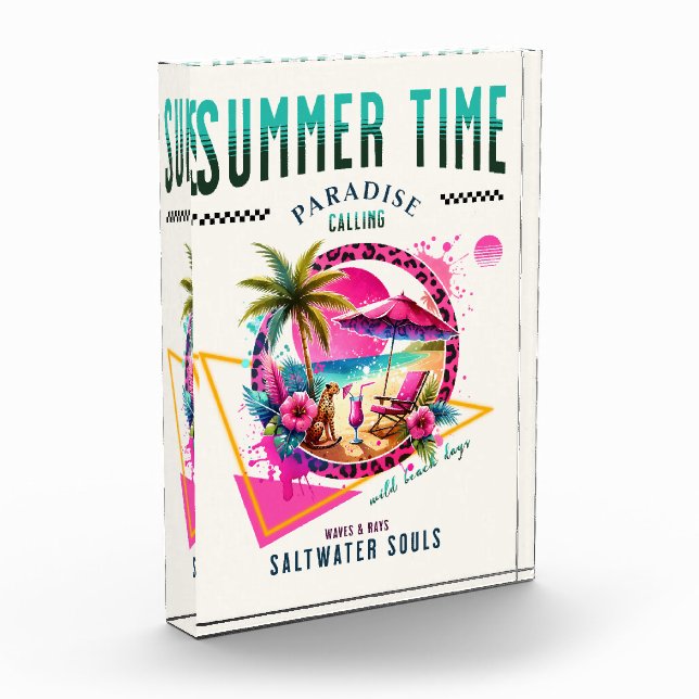 Summer Vibes, rosa Leopard Design für Beach Days Fotoblock (Links)