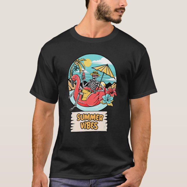 Summer Vibes Skeleton Pink Flamingo Let's Flamingl T-Shirt (Vorderseite)