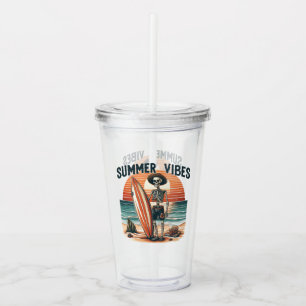 Summer Vibes Skeleton Surfer Sunset Beach Design Acryltrinkbecher