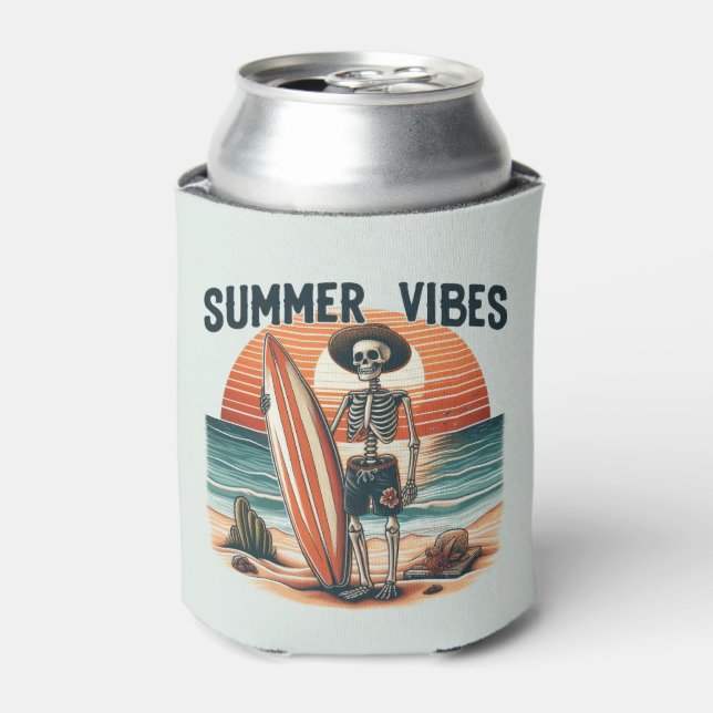 Summer Vibes Skeleton Surfer Sunset Beach Design Dosenkühler (Kanne Vorderseite)